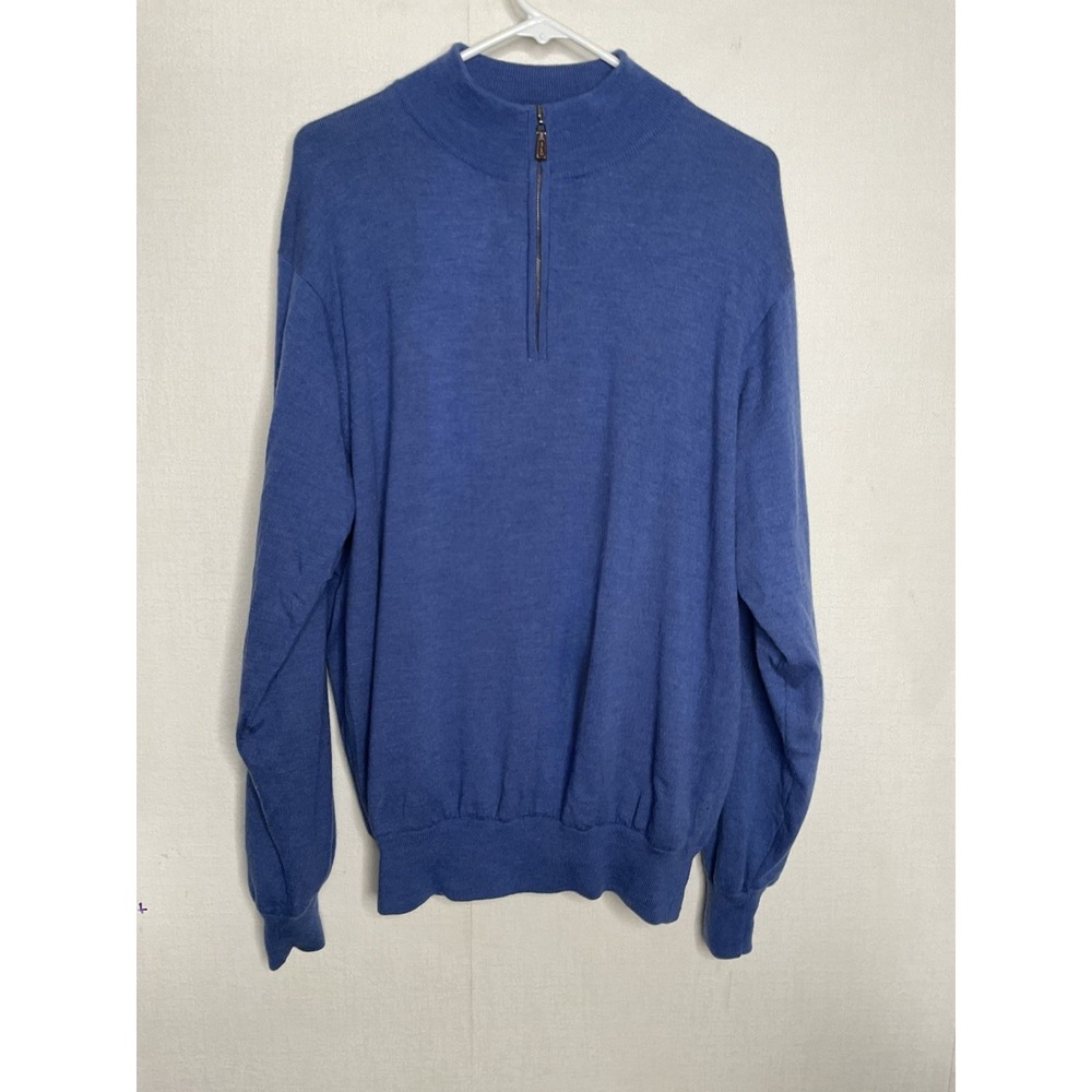 Peter Millar Sweater Men's M Blue‎ 100% Merino Wool 1/4 Zip Pullover Golf Preppy